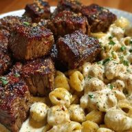 Garlic Butter Steak Bites & Creamy Chipotle White Cheddar Shells