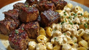 Garlic Butter Steak Bites & Creamy Chipotle White Cheddar Shells