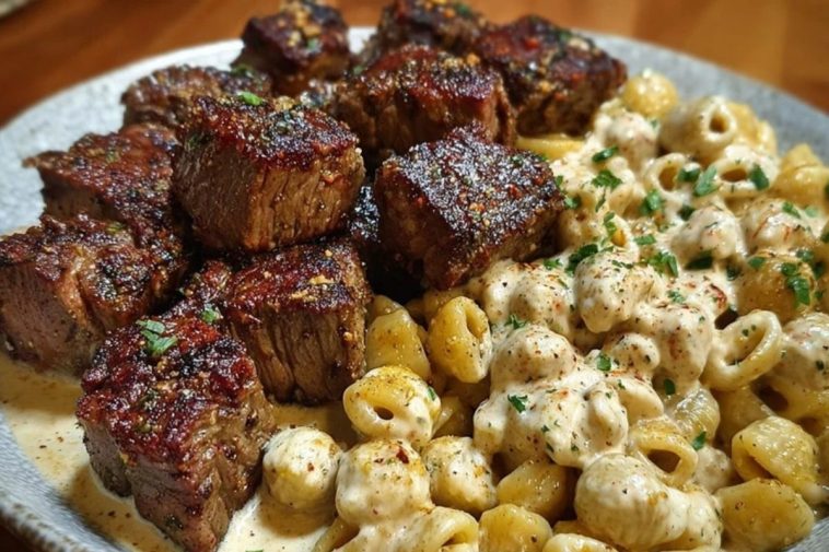 Garlic Butter Steak Bites & Creamy Chipotle White Cheddar Shells