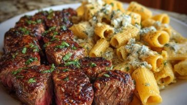 Garlic Butter Steak with Creamy Parmesan Rigatoni