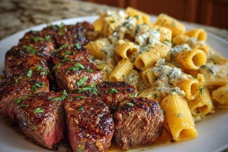 Garlic Butter Steak with Creamy Parmesan Rigatoni