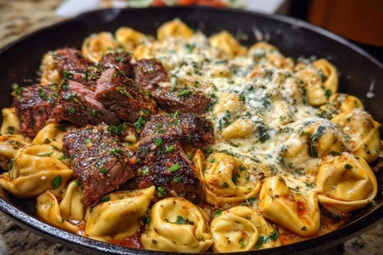 Garlic Steak & Cheese-Filled Tortellini Skillet