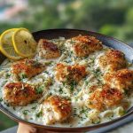 Herbed Chicken Alfredo with Truffle Feta Cream & Crispy Parmesan Leeks