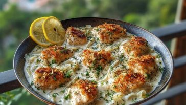 Herbed Chicken Alfredo with Truffle Feta Cream & Crispy Parmesan Leeks