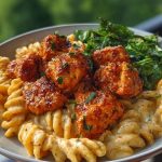 Hot Honey Garlic Chicken Bites & Cajun Alfredo with Crispy Broccoli Twists