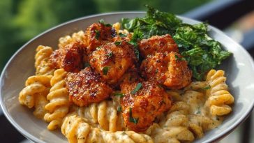 Hot Honey Garlic Chicken Bites & Cajun Alfredo with Crispy Broccoli Twists