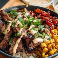 Korean BBQ Beef Bowl with Corn & Creamy Sauce