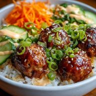 Korean BBQ Meatball Rice Bowls