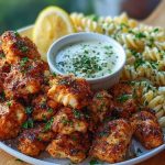 Lemon Cajun Chicken Bites with Creamy Garlic Herb Alfredo Twists