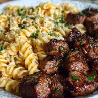 One-Pan Steak Bites & Cheesy Garlic Butter Noodles