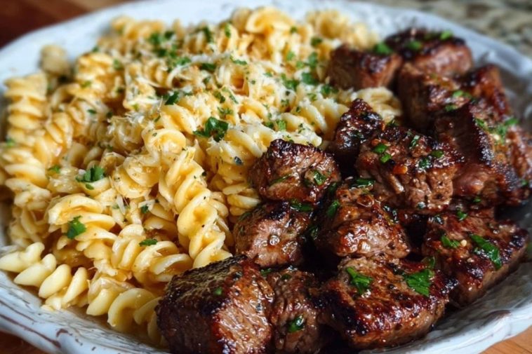 One-Pan Steak Bites & Cheesy Garlic Butter Noodles