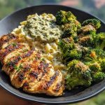 Pesto Chicken Alfredo with Spicy Feta Cream & Parmesan Broccoli Crunch