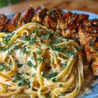 Savory Cajun Chicken and Creamy Garlic Parmesan Linguine