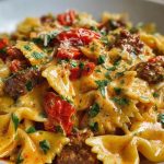 Spicy Cajun Bowtie Pasta with Beef, Sausage & Creamy Garlic Sauce