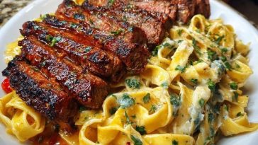 Spicy Cajun Steak with Parmesan Fettuccine Pasta