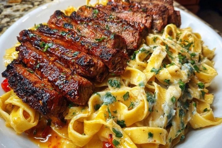 Spicy Cajun Steak with Parmesan Fettuccine Pasta