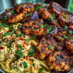 Spicy Whipped Feta Chicken Alfredo with Crispy Eggplant Wedges & Chili Oil Drizzle