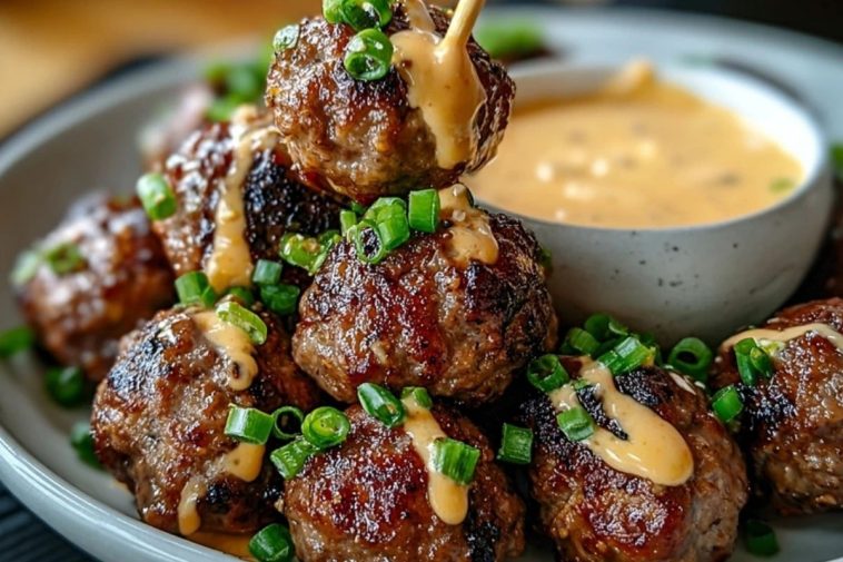 The Best Korean BBQ Meatballs with Spicy Mayo Dip