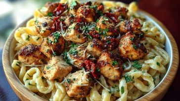 Tuscan Garlic Chicken Bites & Sun-Dried Tomato Cajun Alfredo Pasta