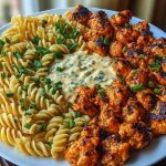 Buffalo Garlic Chicken Bites with Creamy Ranch Cajun Alfredo Twisted Pasta