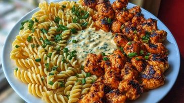 Buffalo Garlic Chicken Bites with Creamy Ranch Cajun Alfredo Twisted Pasta