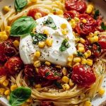 Burrata Pasta with Roasted Tomatoes, Fresh Basil & Sweet Corn