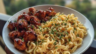 Cajun Alfredo Pasta with Garlic Butter Chicken Bites