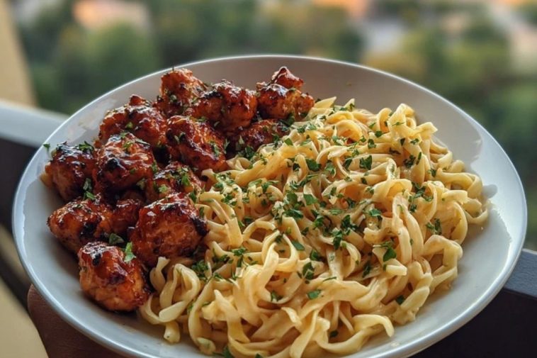 Cajun Alfredo Pasta with Garlic Butter Chicken Bites