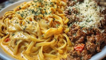Cajun Beef Linguine in Creamy Velveeta Parmesan Garlic Sauce