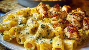 Cheesy Garlic Butter Chicken Rigatoni in Creamy Alfredo Sauce