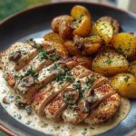 Chestnut Garlic Greek Chicken Alfredo with Sage Potatoes & Mushroom Basil Pesto