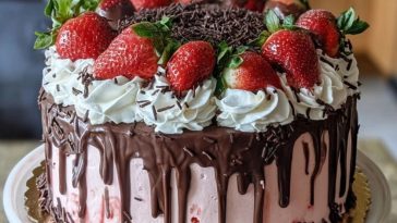 Chocolate Covered Strawberry Drip Cake