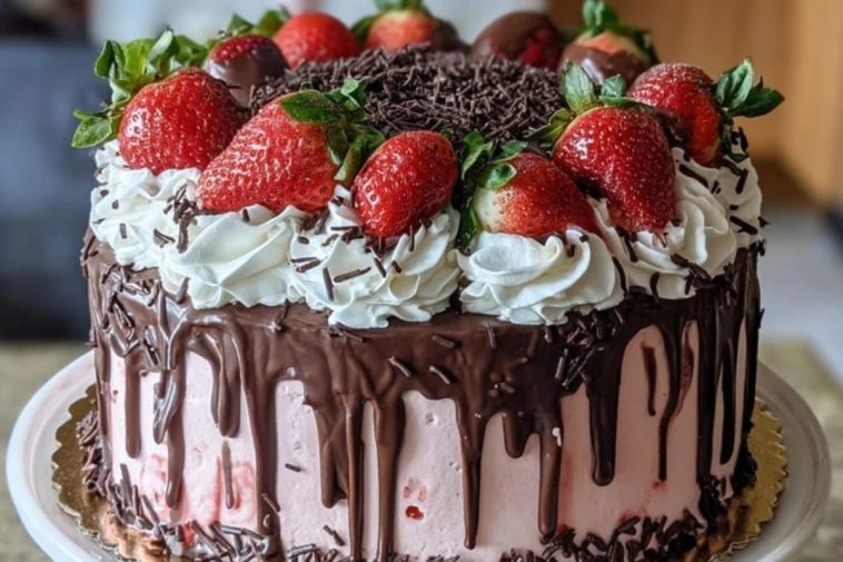 Chocolate Covered Strawberry Drip Cake