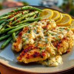 Coconut-Lemon Chicken Alfredo with Chili Feta Cream & Crispy Parmesan Green Beans
