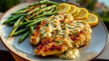 Coconut-Lemon Chicken Alfredo with Chili Feta Cream & Crispy Parmesan Green Beans