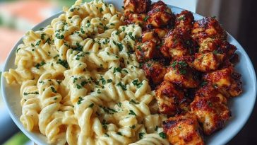 Creamy Cajun Alfredo Pasta with Garlic Butter Chicken Bites
