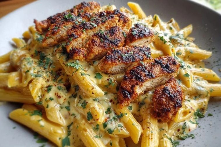 Creamy Cajun Chicken Penne Pasta with Garlic Mozzarella Sauce