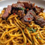 Creamy Cajun Garlic Butter Spaghetti with Beef Strips