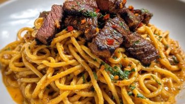 Creamy Cajun Garlic Butter Spaghetti with Beef Strips