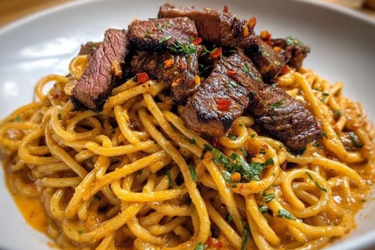 Creamy Cajun Garlic Butter Spaghetti with Beef Strips