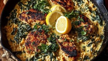 Creamy Lemon Chicken with Orzo & Greens