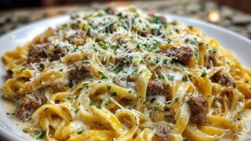 Creamy Parmesan Beef Fettuccine with Garlic Butter Sauce