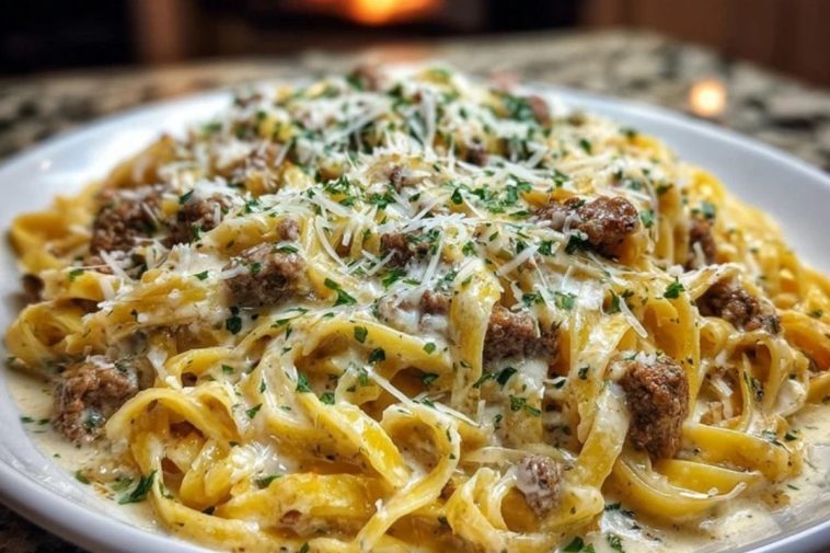 Creamy Parmesan Beef Fettuccine with Garlic Butter Sauce