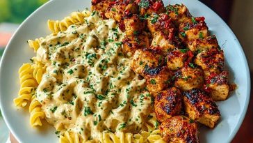 Creamy Tuscan Garlic Chicken Bites with Sun-Dried Tomato Cajun Alfredo Pasta