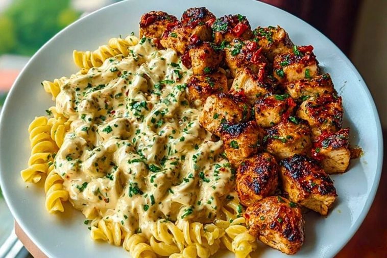 Creamy Tuscan Garlic Chicken Bites with Sun-Dried Tomato Cajun Alfredo Pasta