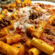 Creamy Velveeta Rigatoni with Italian Beef Marinara