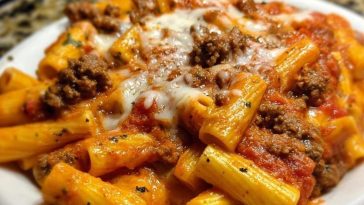 Creamy Velveeta Rigatoni with Italian Beef Marinara