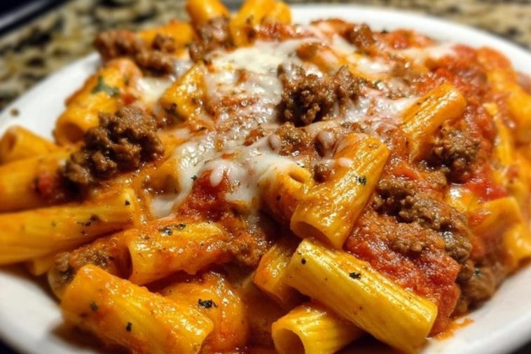 Creamy Velveeta Rigatoni with Italian Beef Marinara