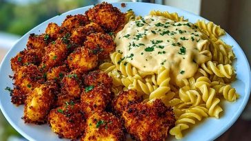 Crispy Parmesan Chicken Bites with Smoky Cajun Alfredo Gemelli
