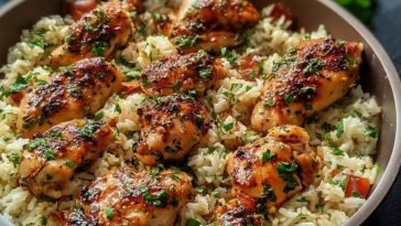 Garlic Butter Chicken Served with Parmesan Rice